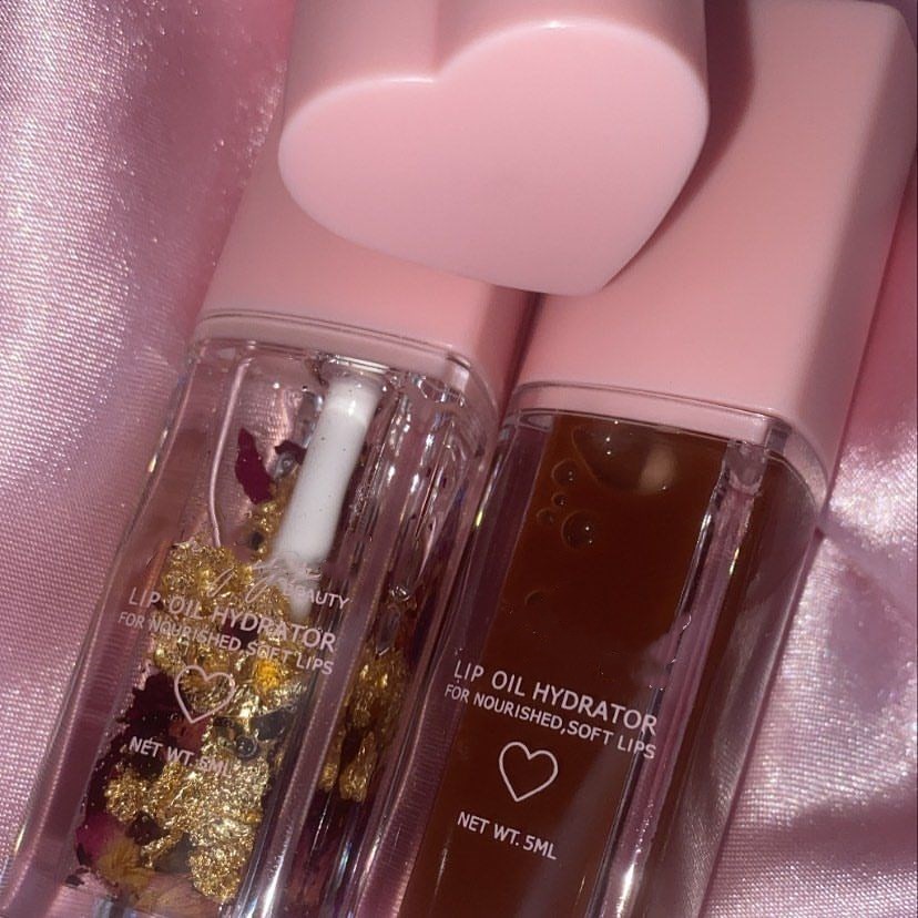 2021 24K gold and rose Lipgloss Oil Base Custom Flower Wholesale Heart Tube Private Label Vendors Honey Lip Plumping Gloss