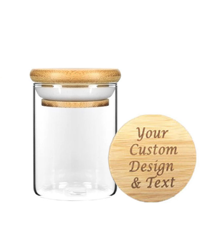 4oz bamboo lid suction high borosilicate Glass herb Storage Jar with bamboo lid