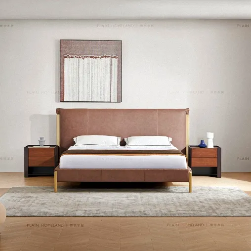 Modern Headboard Upholstered Wood Double Bed Designs