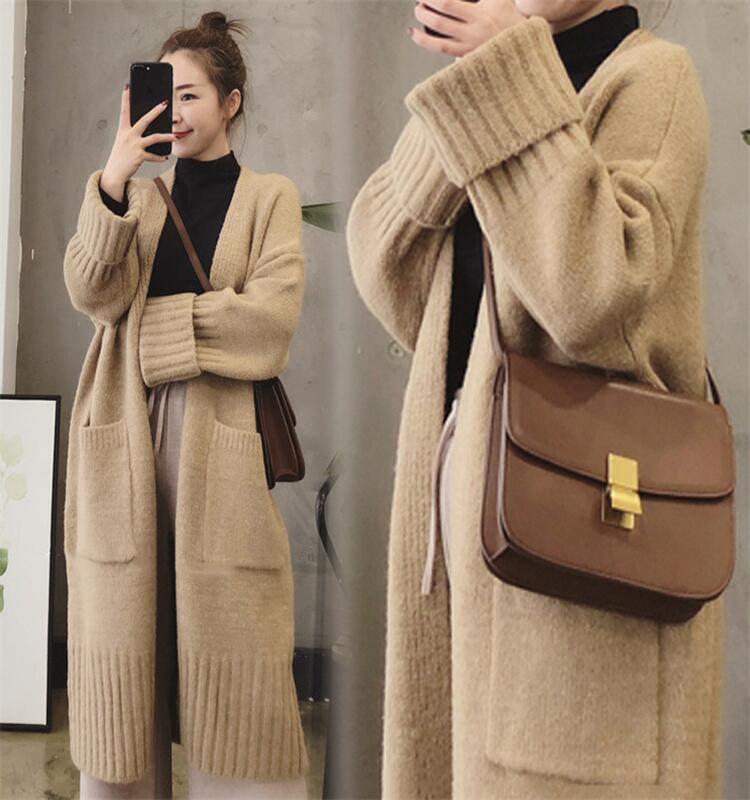 2021 new women's wholesale in stock items long length plus size coat loose causal autumn winter thick sweater Cardigan knitwear