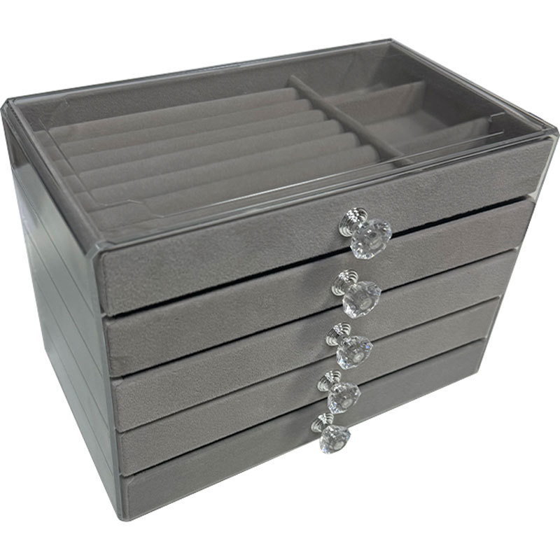 Grey Five Drawer Storage Box Multiple Styles of Multi-layer Drawers Large Capacity and Multifunctional Rings Necklaces Cosmetics
