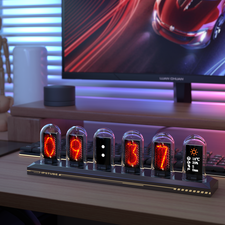 Новый стиль IPS креативные часы Nixie Tube, украшение для стола, умный будильник, цифровые светодиодные часы