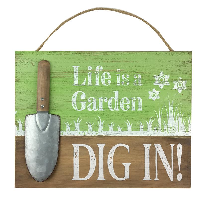 Wooden wall plaque make old with one shovel on for home garden decoration