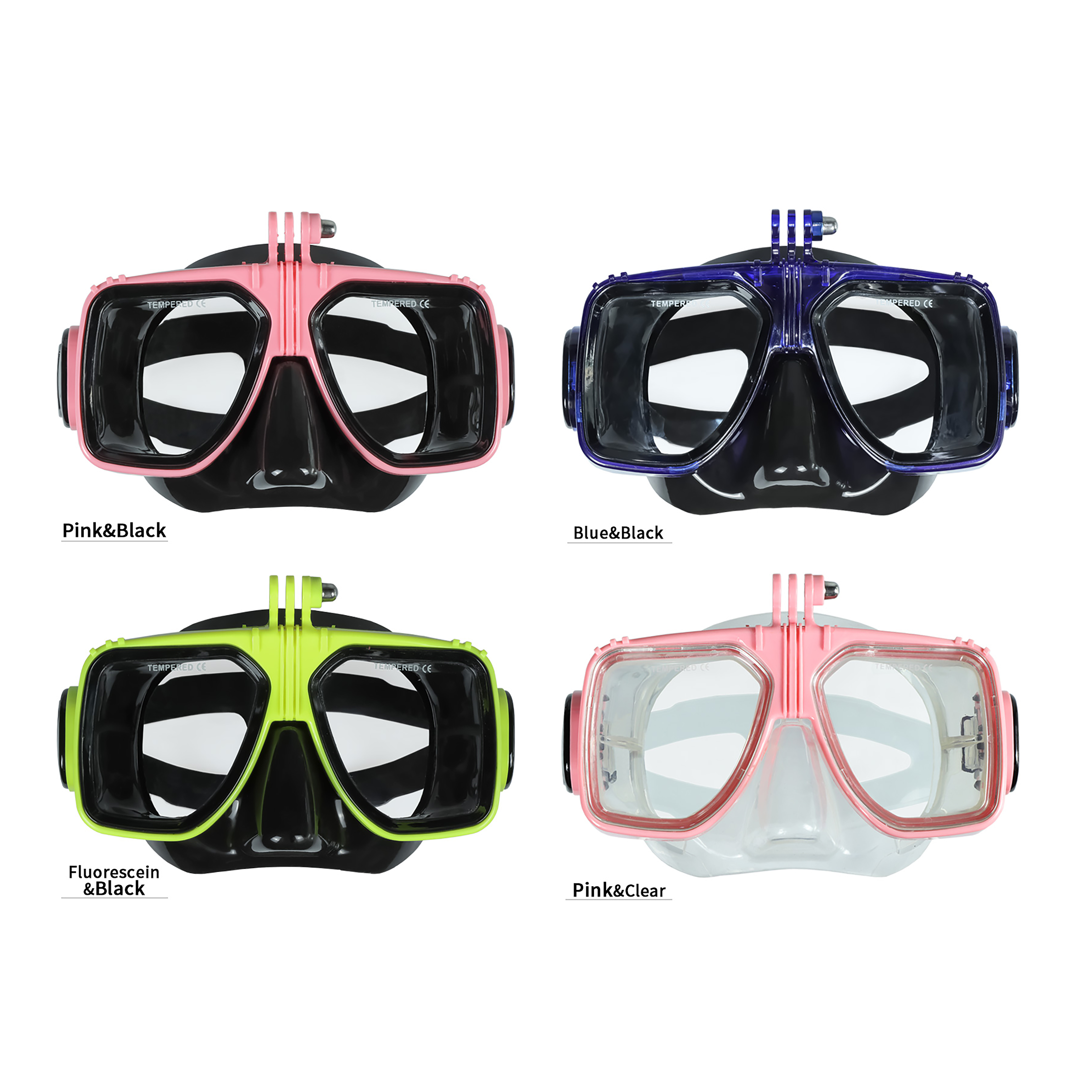 High Definition Tempered Glass Diving Mask Liquid Silicone+PC Scuba Diving Mask with Camera Mount
