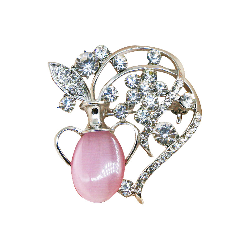 pink opal rhinestone flower pin brooches jewelry for women 2021 metal flower corsage