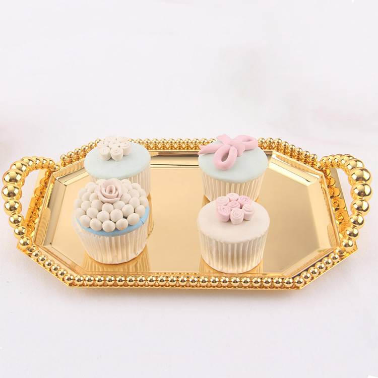 Home Wedding Decorative Luxury Vanity Gold Silver Jewelry Display Mirror Tray Dessert Serving Tray with Handles