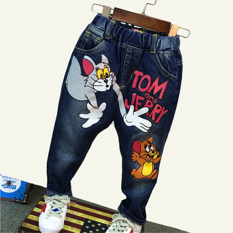 Korean Baby Boys Girls Jeans Pants New 2021 Children Trousers Boys Girls Jeans Casual Pants Cartoon Cat Jeans For Kids
