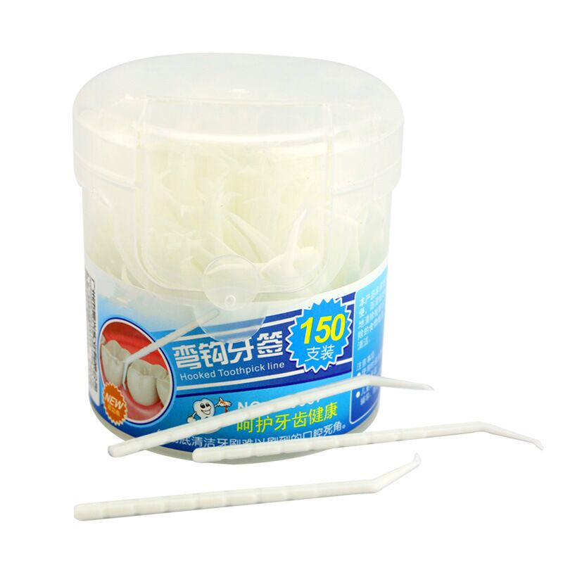 Plastic Household Teeth Cleaning Tool Curved Hook Toothpicks White ( 150PCS/1 box )