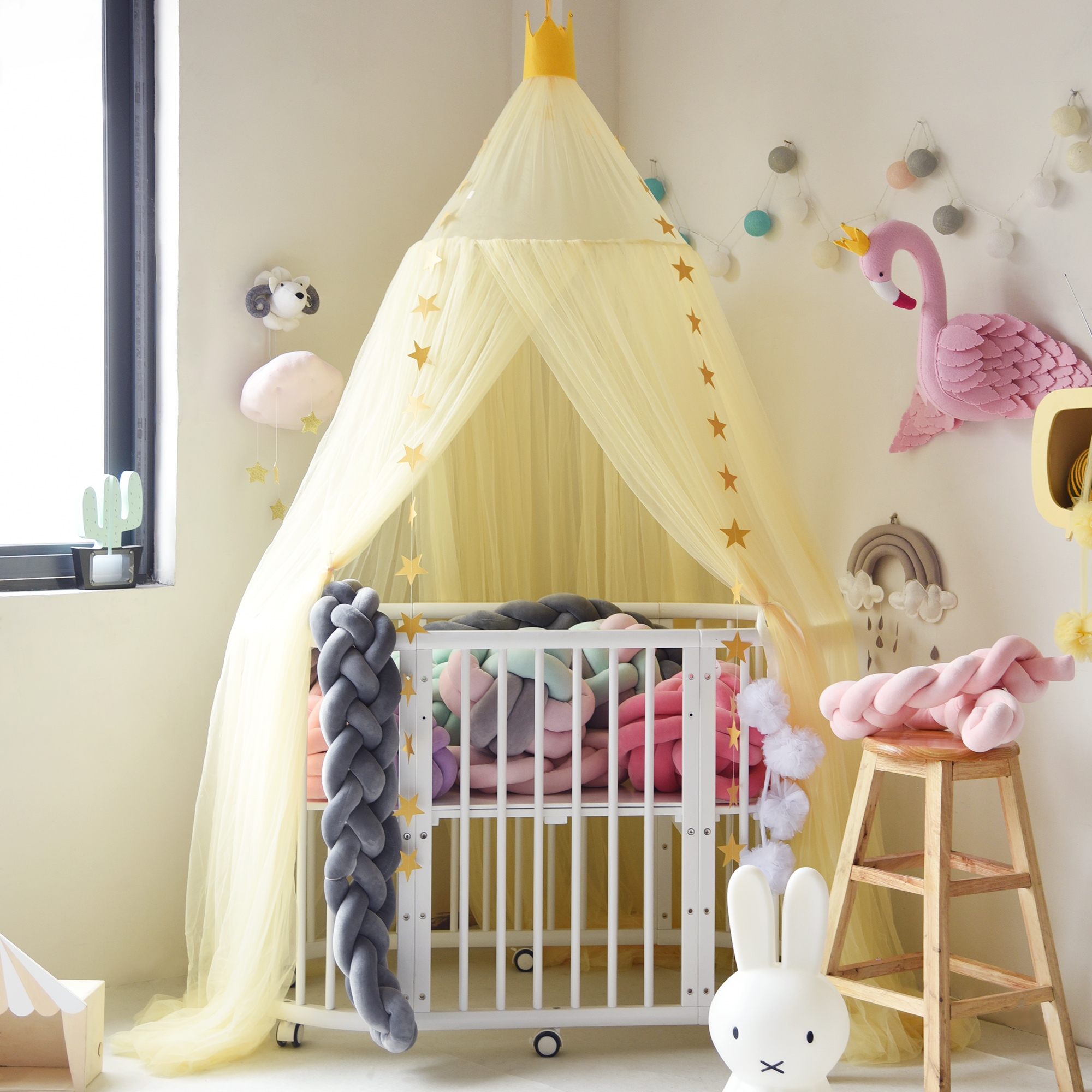 Pophorn 7 Slices Dome Folding Bottom Less Queen Size Net Yarn Mosquito Net For Bed