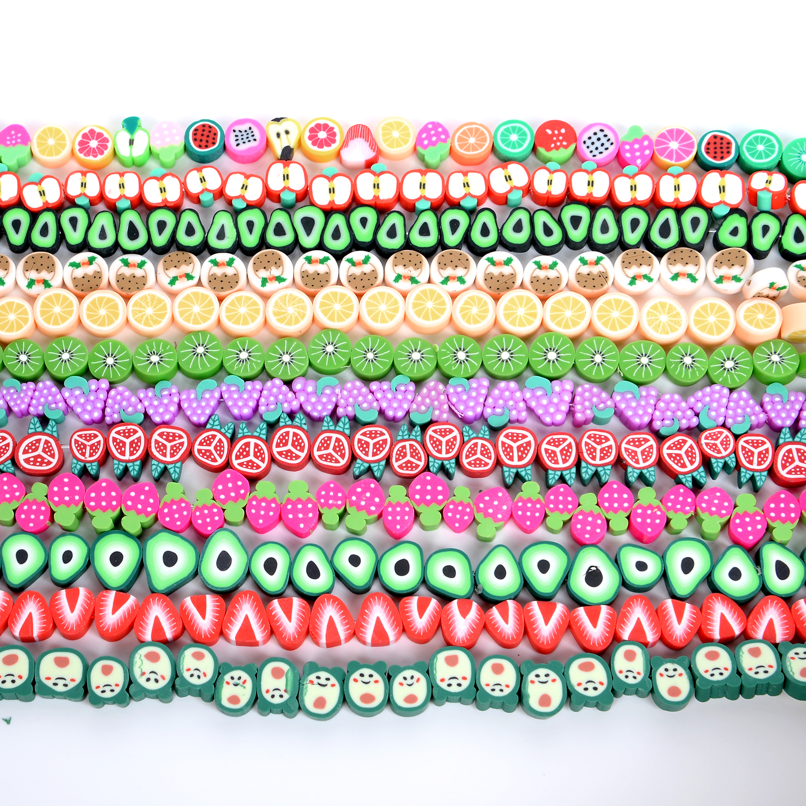 10MM 30Pcs Fruits Polymer Clay Beads Spacer Round Loose Beads for Jewelry Making DIY Bracelet Beads