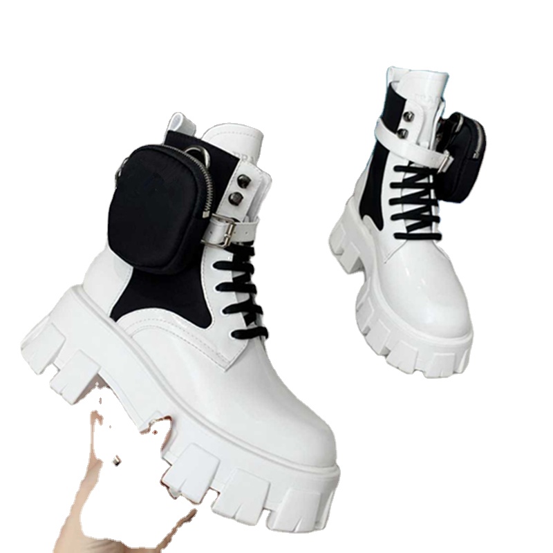 Ботильоны Pradas из натуральной кожи, ботинки на платформе, с круглым носком, на шнуровке, на молнии, зимние мотоциклетные ботинки
