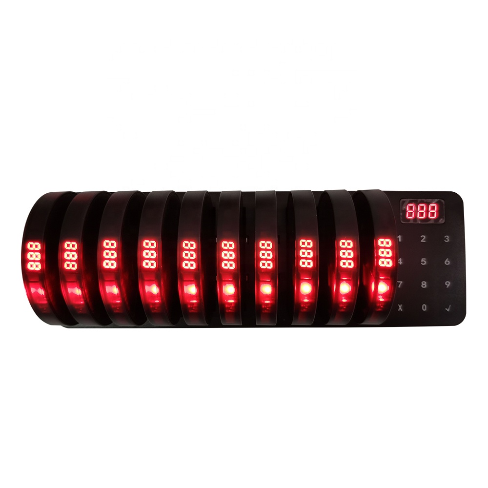 Cafe fast-food long range waterproof vibrating coaster 10 buzzers queue paging system wireless restaurant beeper call pager