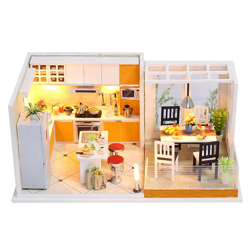 Kids 3D DIY Wooden Miniature Doll House Furniture Hands Craft Puzzle Assemble Miniaturas Dollhouse with Dust Cover for Girls