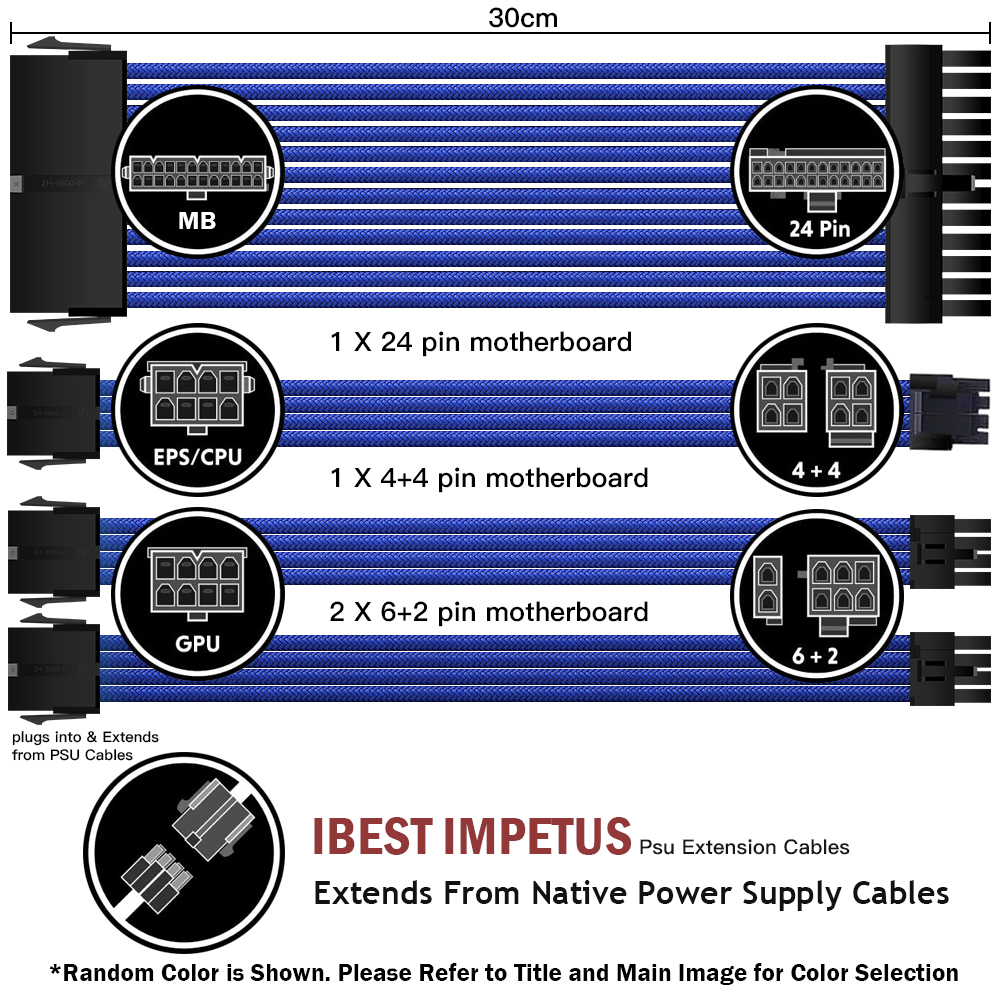 Изогнутый удлинитель 24pin * 2 4 + 4pin EPS * 1 Pcie 8pin (6pin + 2pin)pcie * 2 рукава удлинитель питания синий компьютер