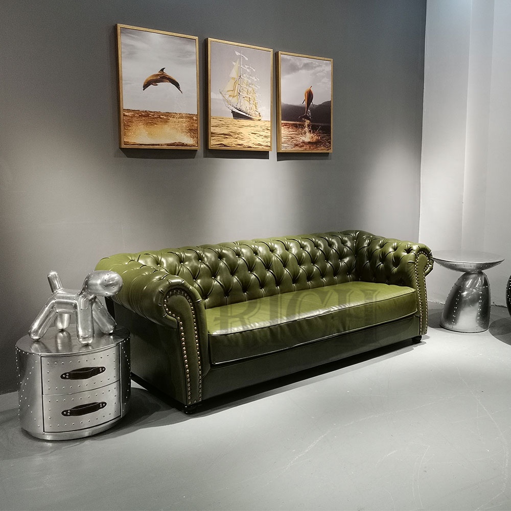 Комплект кожаных диванов chesterfield, роскошный современный зеленый кожаный диван chesterfield на продажу, винтажный диван из искусственной кожи с глубокими пуговицами