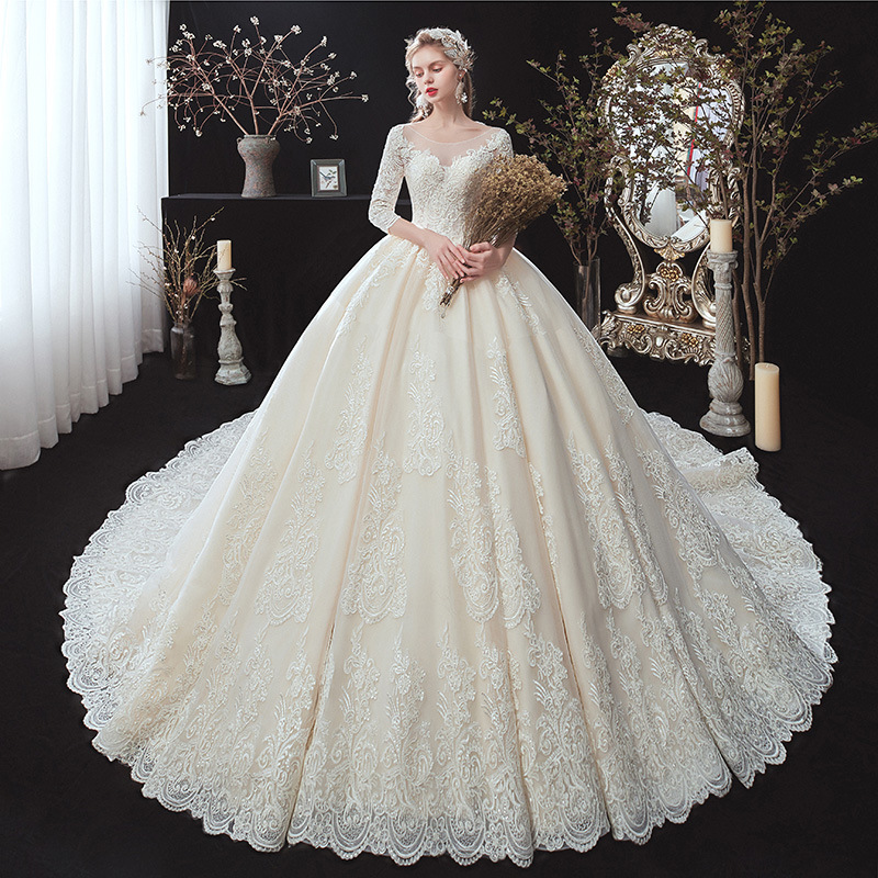 Dressystar в стиле «лолита» пользовательские Лолита принцессы платья с фатиновой юбкой цвета слоновой кости кружевные свадебные платья с длинными рукавами и пышной юбкой, платье невесты, свадебное платье 2021