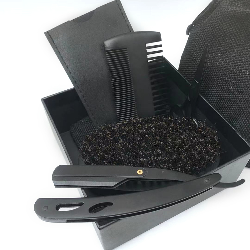 Trimmers beard man's grooming clipper wood beard comb shaving wooden boar bristle black beard brush set