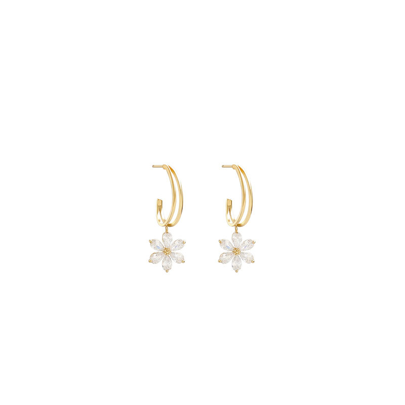 New Arrival Crystal Trendy Plant Women Dangle Earrings Sweet Zircon Petal Earrings Bohemian Drop Earrings
