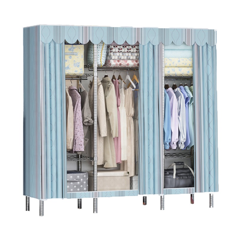 Simple non-woven bedroom gold and silver metal wardrobe design
