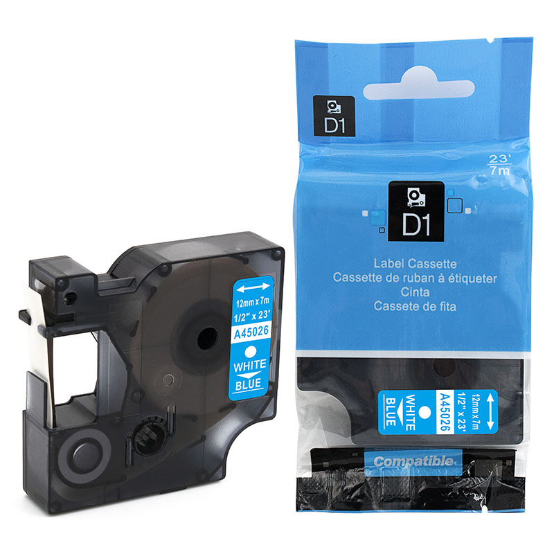 wholesale High Quality Cheap 100% Compatible Dymo A 45026 White on Blue 12mm Label Cassette