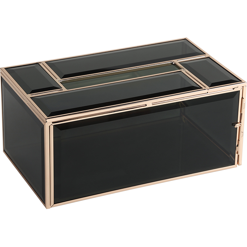 Vanity Rectangle Black Glass Tissue Box Large Capacity Apply to Bathroom Bedroom Side Door Design Tissue Case