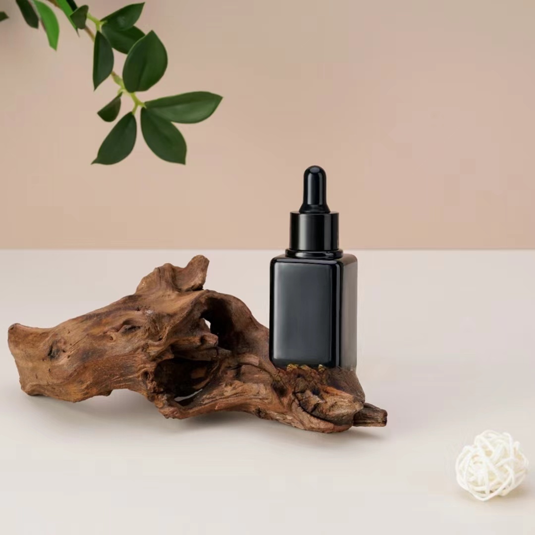 30ml Glass Bottle With Dropper For Perfume Transparent Flat Square Essential Oil Bottle Glass Essence Liquid Substance Bottle