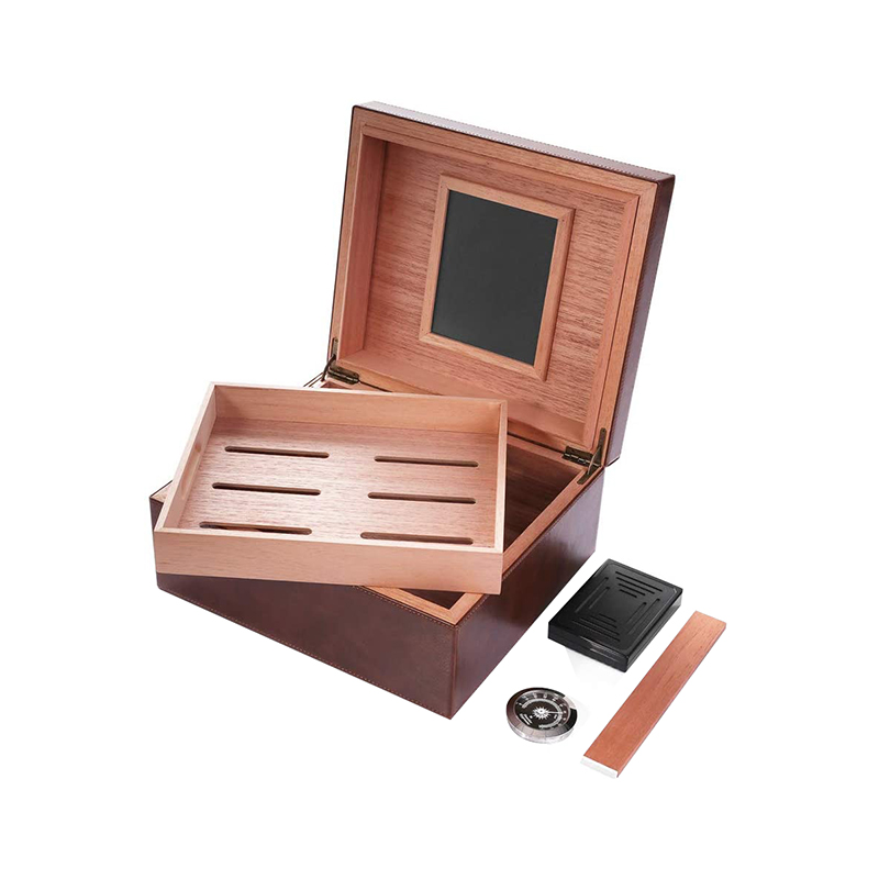 tray with adjustable divider desktop cedar leather humidor cigar storage box