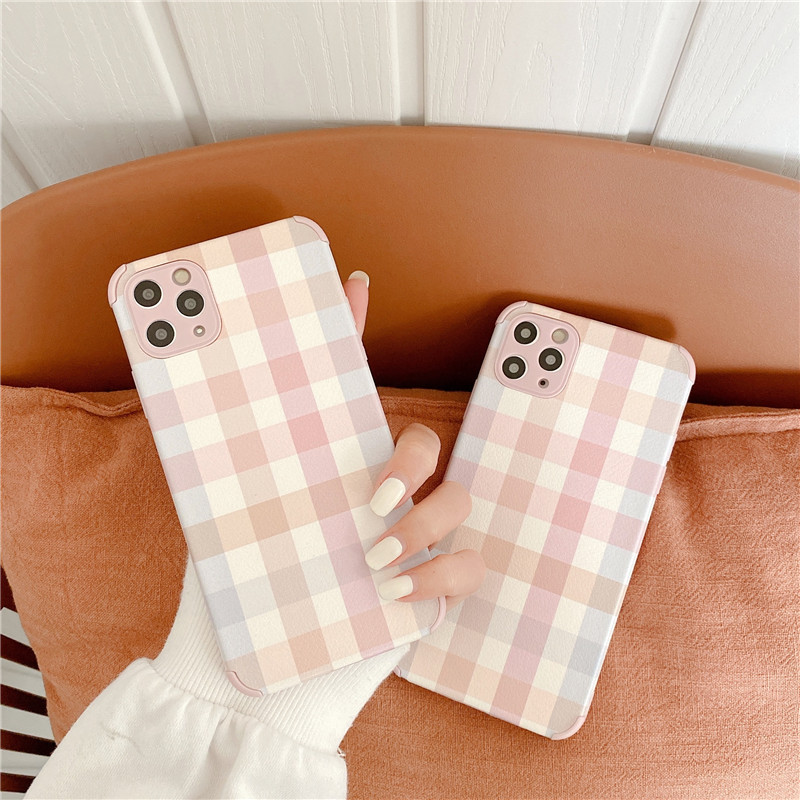 Корейский чехол для телефона в розовую клетку для IPhone 12 Mini 12 mini 11 Pro Max 8 7 Plus Женские чехлы с защитой от падения XR XS X