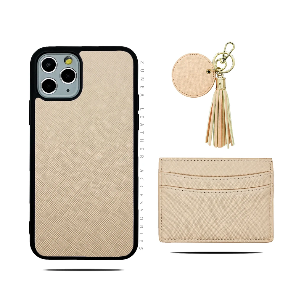 Vegan Leather Gift Set leather cardholder wallet circle tassel keychains piel cuero leather phone case cover for iPhone 13 pro
