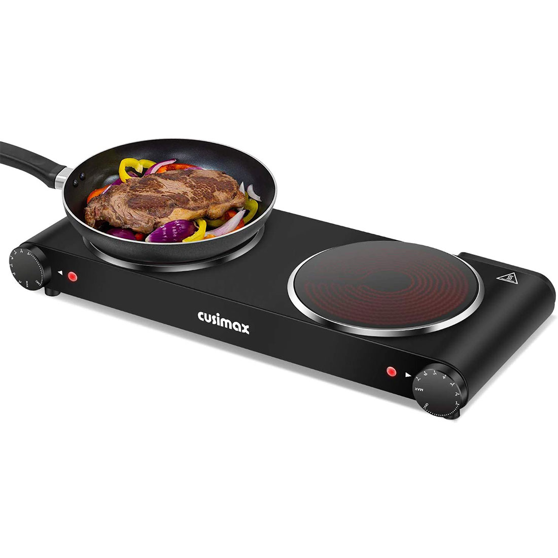 Cusimax Portable Electric Stove, 1800W Infrared Double Burner Heat-up In Seconds, 7 Inch Ceramic Glass Double Hot Plate Cooktop