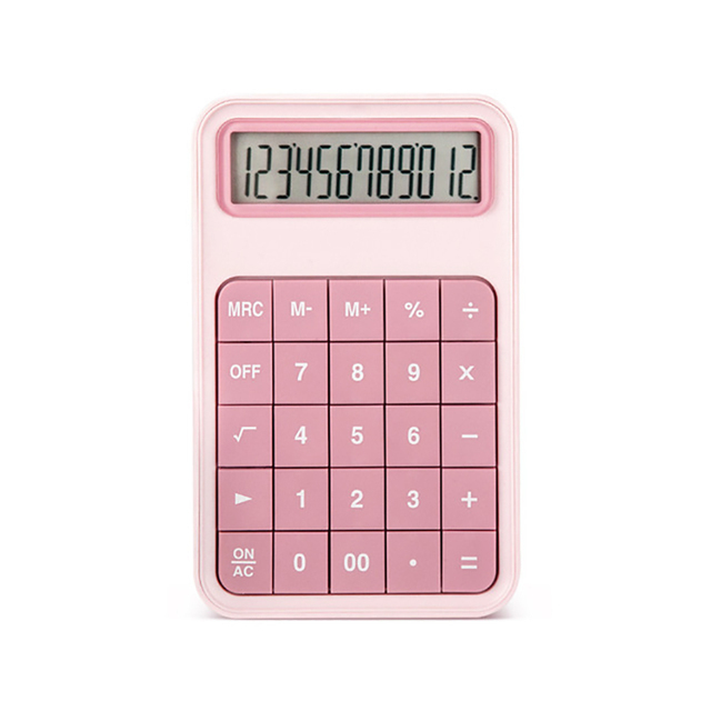 Calculator Electronic Desktop Calculator 12 Digit Large Display, Solar Battery LCD Display Office Calculator,Pink