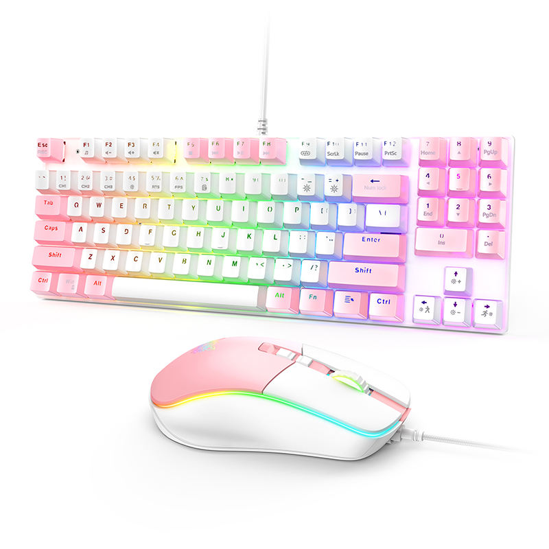 OEM принять Onikuma G26 + CW916 белый/розовый 20 RGB подсветка Проводная Механическая игровая клавиатура и мышь комбинированный набор для девочек геймеров