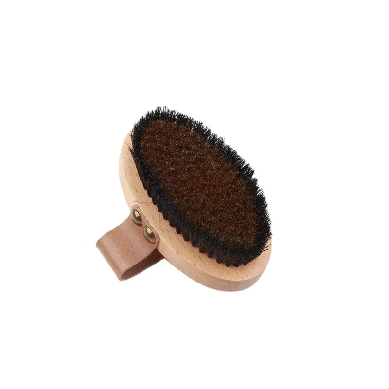 High quality custom logo round natural fine bronze bristles beauty wooden massage scrub bath dry body brush