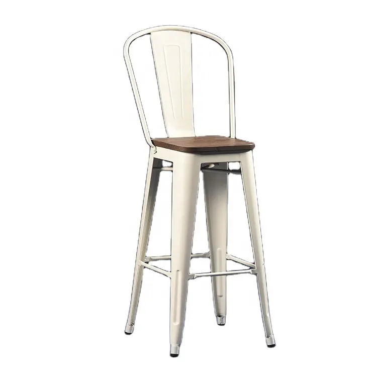 (SP-MC041) High back industrial metal bar stools white
