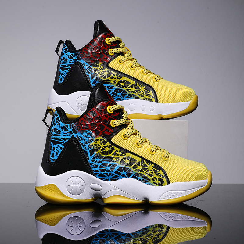 Dropshipping Low MOQ Custom Logo Breathable Light Weight High Top Shoes Boys OEM Wholesale Basketball Style Shoes Kids