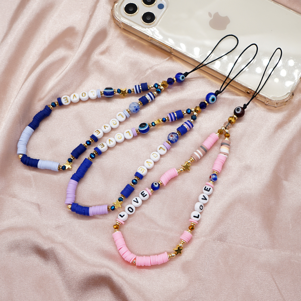Цепочка для телефона Go2boho на удачу, с защитой от потери, ювелирные изделия, подвесные аксессуары из полимерной глины, подвеска Heishi, ремешок для телефона, шнурок