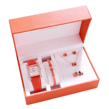 Casual square ladies watch set titanium steel bracelet watch necklace earrings ring five-piece waterproof quartz watch female