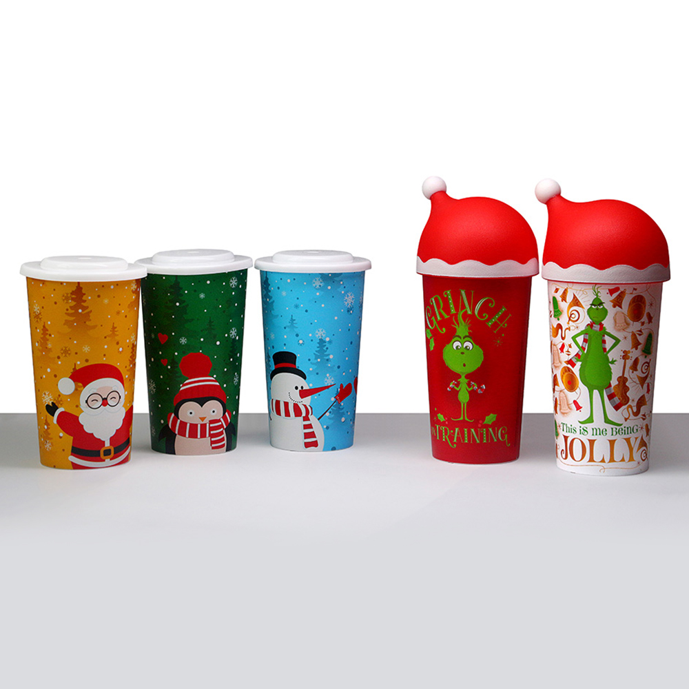 Luxury mug custom logo plastic tumbler cold christmas cup with straw