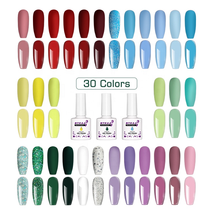 NYKAA 33 Colors 8ML Nail Gel Polish Soak Off UV Nail Gel Polish Base Top Coat Nail Art UV Gel Polish Set