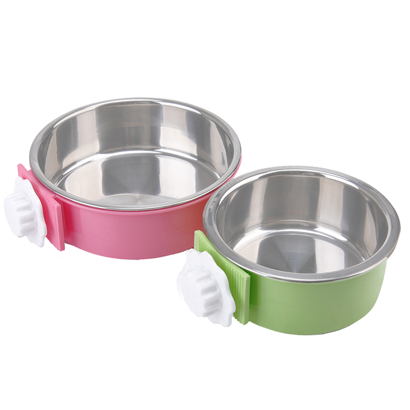 Dog Bowl  Removable Stainless Steel Hanging Pet Cage Bowl Food  Water Feeder Coop for Cat  Puppy Birds