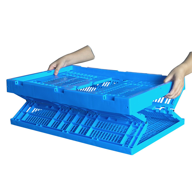 mesh style Industrial Stackable Folding Transport Plastic Moving Crate For Storage Totes Attached Lid Hinged Lid