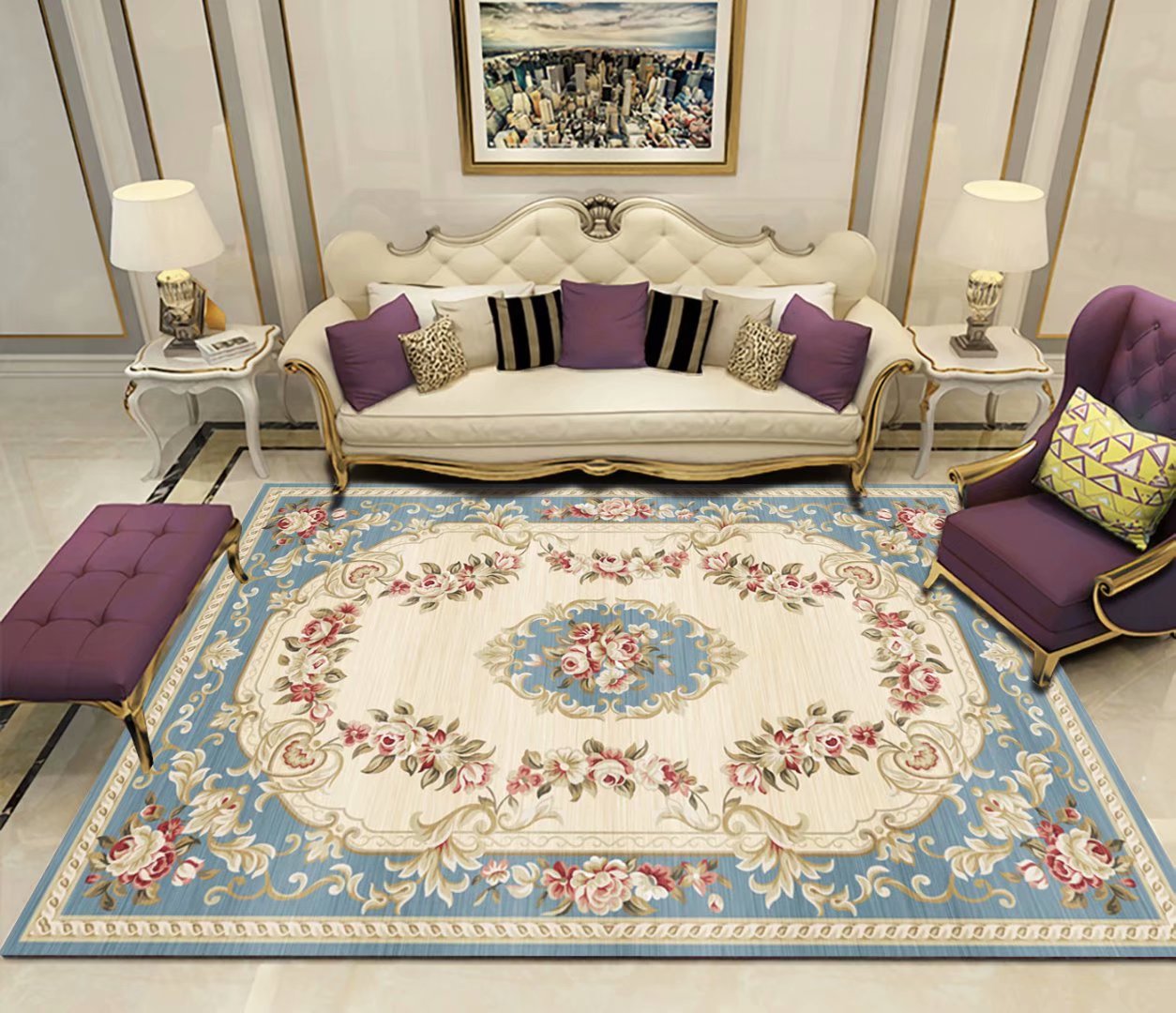 carpet luxury floral print carpet bedroom Comfortable 3d carpet for living room