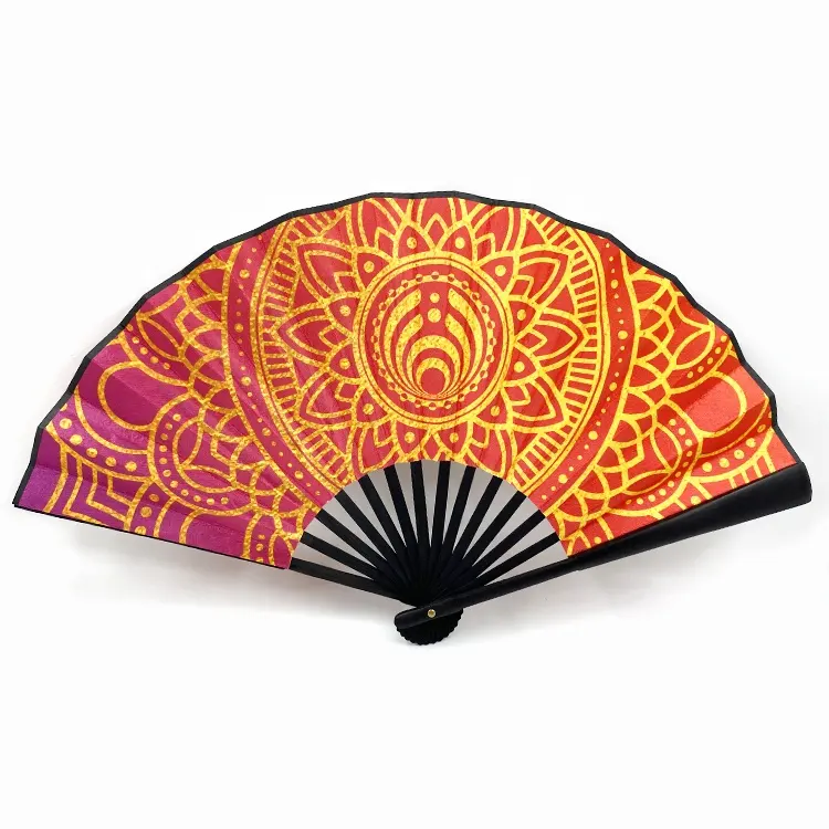 Promotional Gift Custom Print Folding Hand Made Held Fan With Logo Bulk Bamboo Fabric Large Hand Held Fan for Wedding Ladies