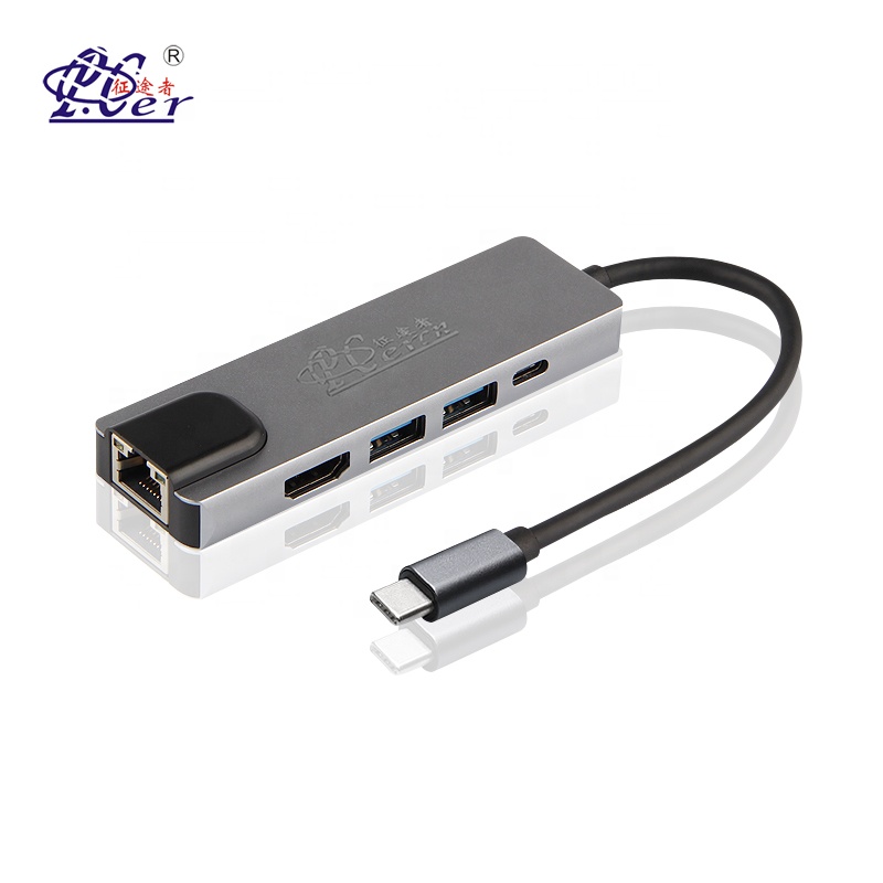 PCER Черный Многофункциональный концентратор Type-C для LAN & USB адаптер 5 в 1 конвертер
