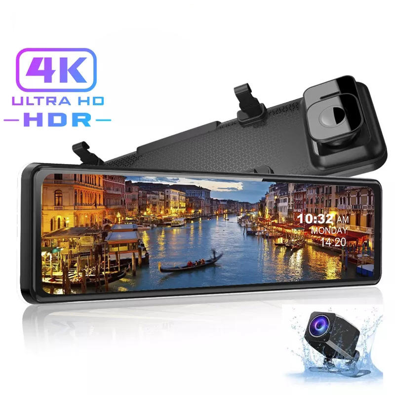 2160P сенсорный экран 12 дюймов задний вид 4k Автомобильный видеорегистратор зеркало видеорегистратор с GPS ночным видением задний видеорегистратор