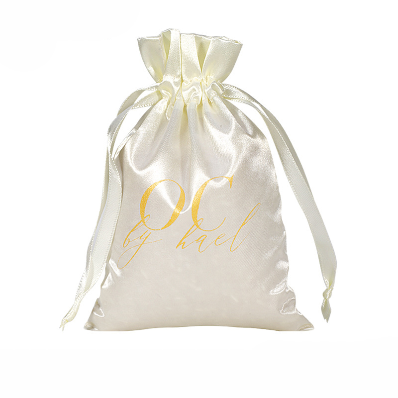 Low moq custom soft fabric glossy silk satin drawstring bag