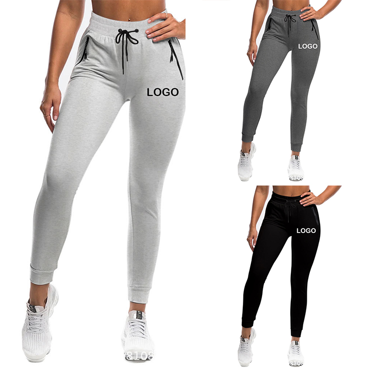 2021 New Casual Women's Drawstring Gym Jogging Pants Solid Color 100%Cotton Ladies Jogger Track Pants