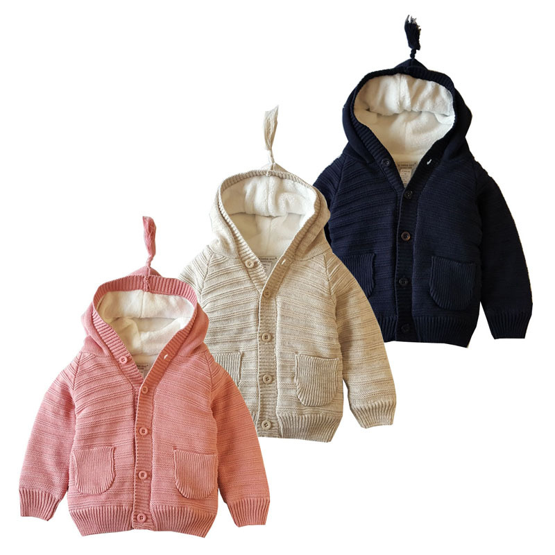 New trending baby stripe hooded sweater children winter velvet tops