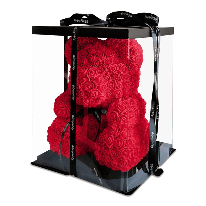 New Christmas Valentine's Gift Rose Bear With Gift Box Artificial Flowers Decor Roses Teddy Bears
