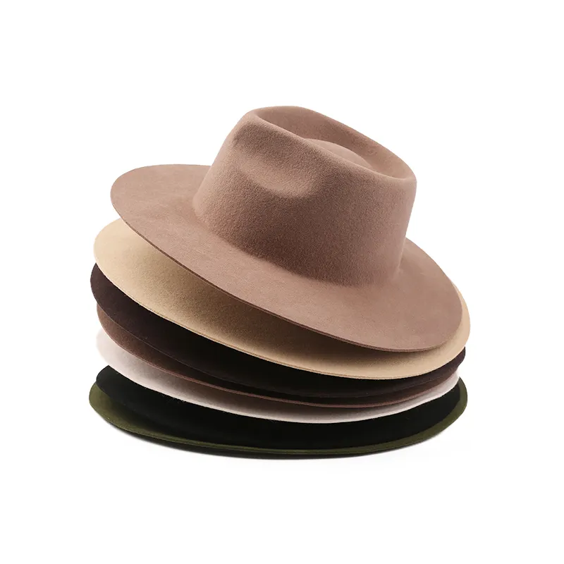 2022 Custom Logo Eva Soild Color Polyester Cotton Men Wide Brim 100% Australia Wool Felt Hat Fedora